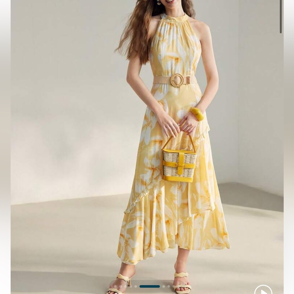 MOTF Yellow Floral High Low Dress